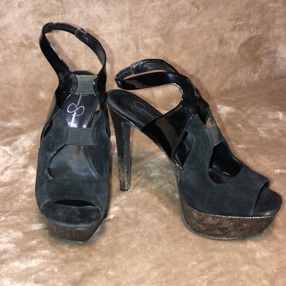 Jessica Simpson strappy black platform heels